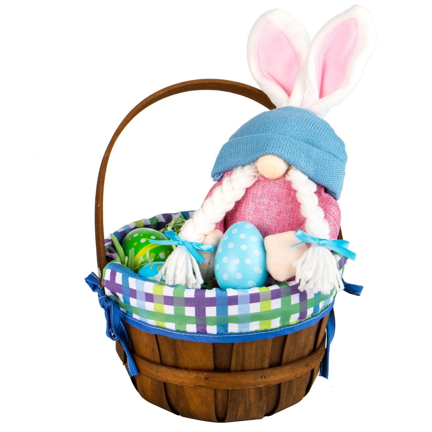 2 Pcs Easter Baskets,Easter Woven Woodchip Basket with Lining,Handmade Wicker Easter Basket with Handle for Easter Egg Hunt,Picnic