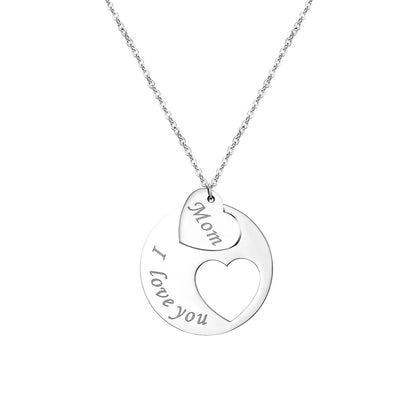 Women'S Stainless Steel "I Love You Mom" Heart Pendant Necklace Mothers Day Gift