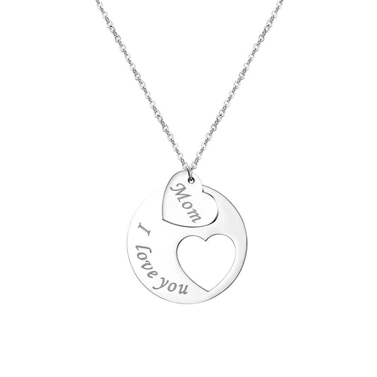 Women'S Stainless Steel "I Love You Mom" Heart Pendant Necklace Mothers Day Gift