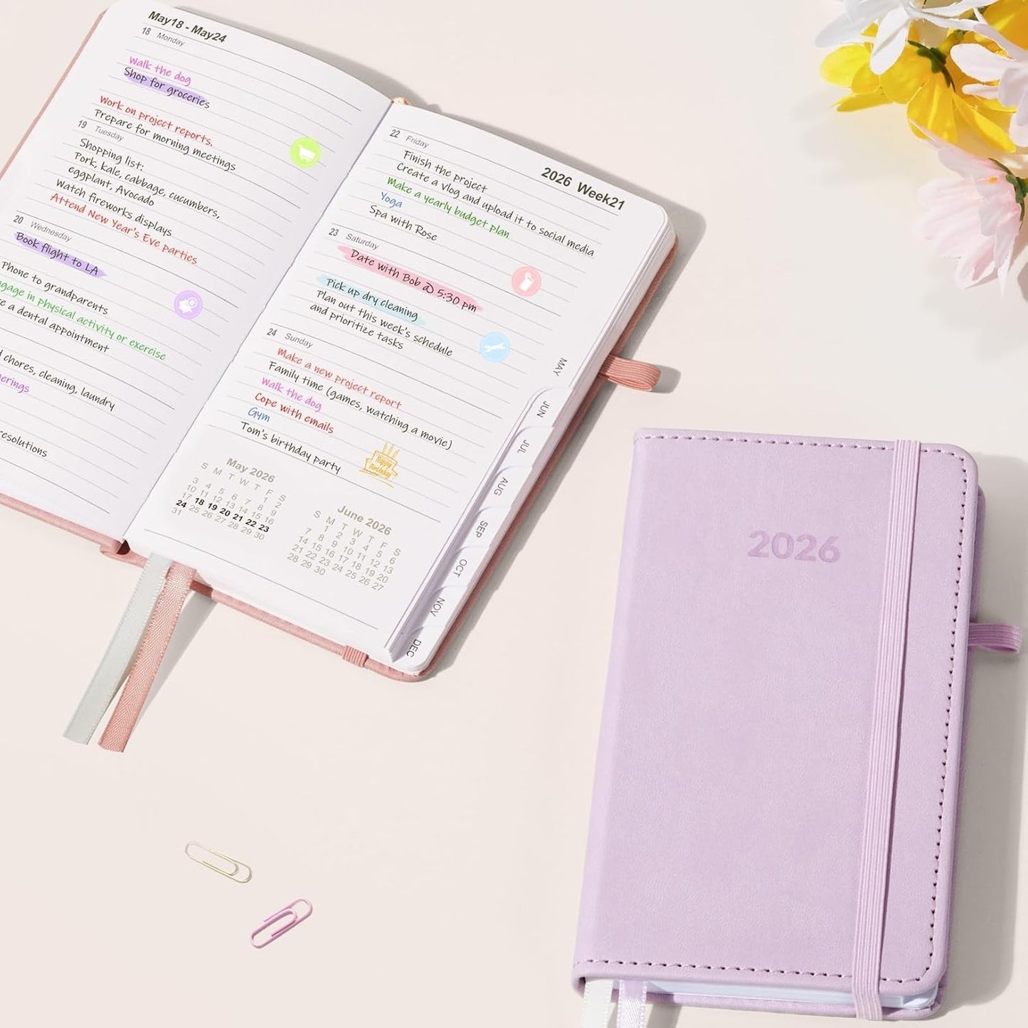 Pocket Planner 2026 Weekly Monthly Planners with Month Tabs for Purse 3.5" X 6"