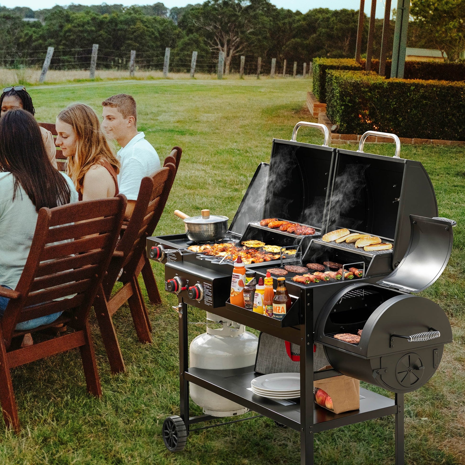 Royal Gourmet 2-Burner Gas and Charcoal Combo Grill with Offset Smoker, 34,000 BTU Dual Fuel Grill