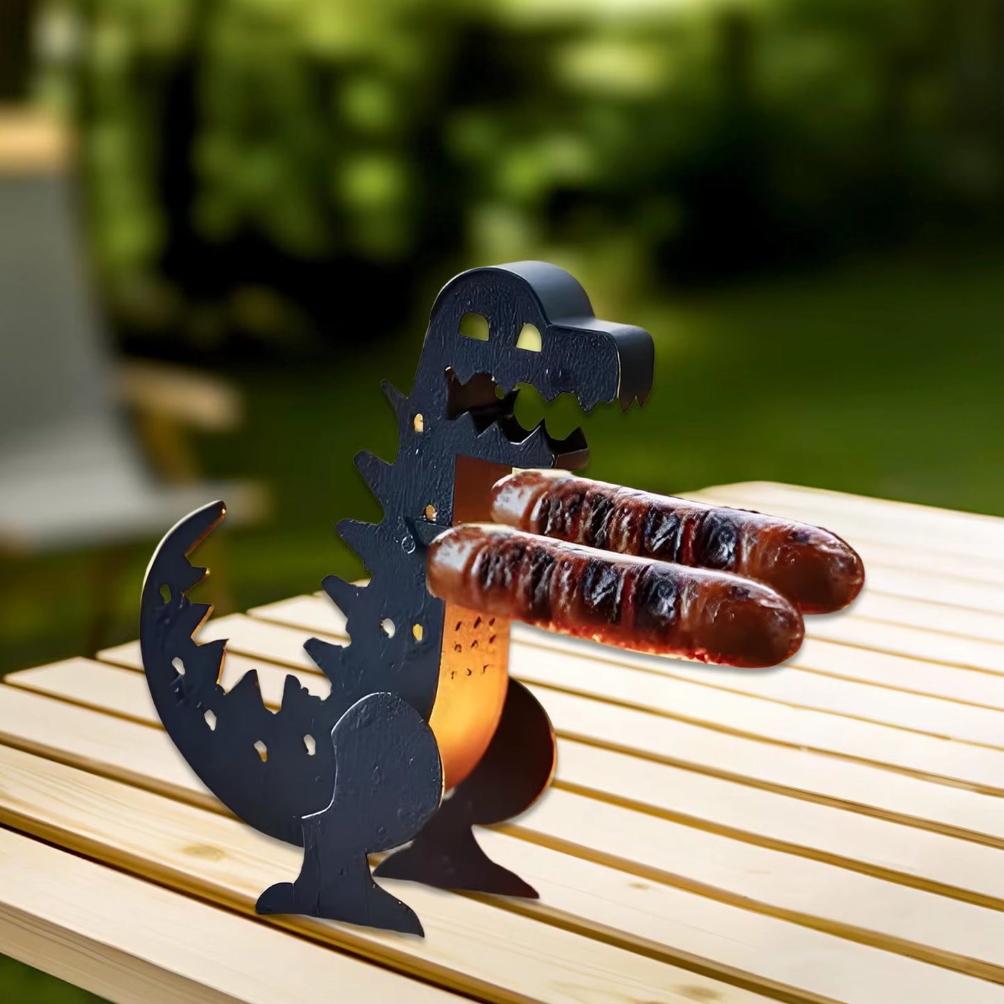 Funny BBQ Sausage Holder Hot Dog Grill Holder Portable Camping Grilling Cookware Dinosaur Sausage Stand for Outdoor Picnics