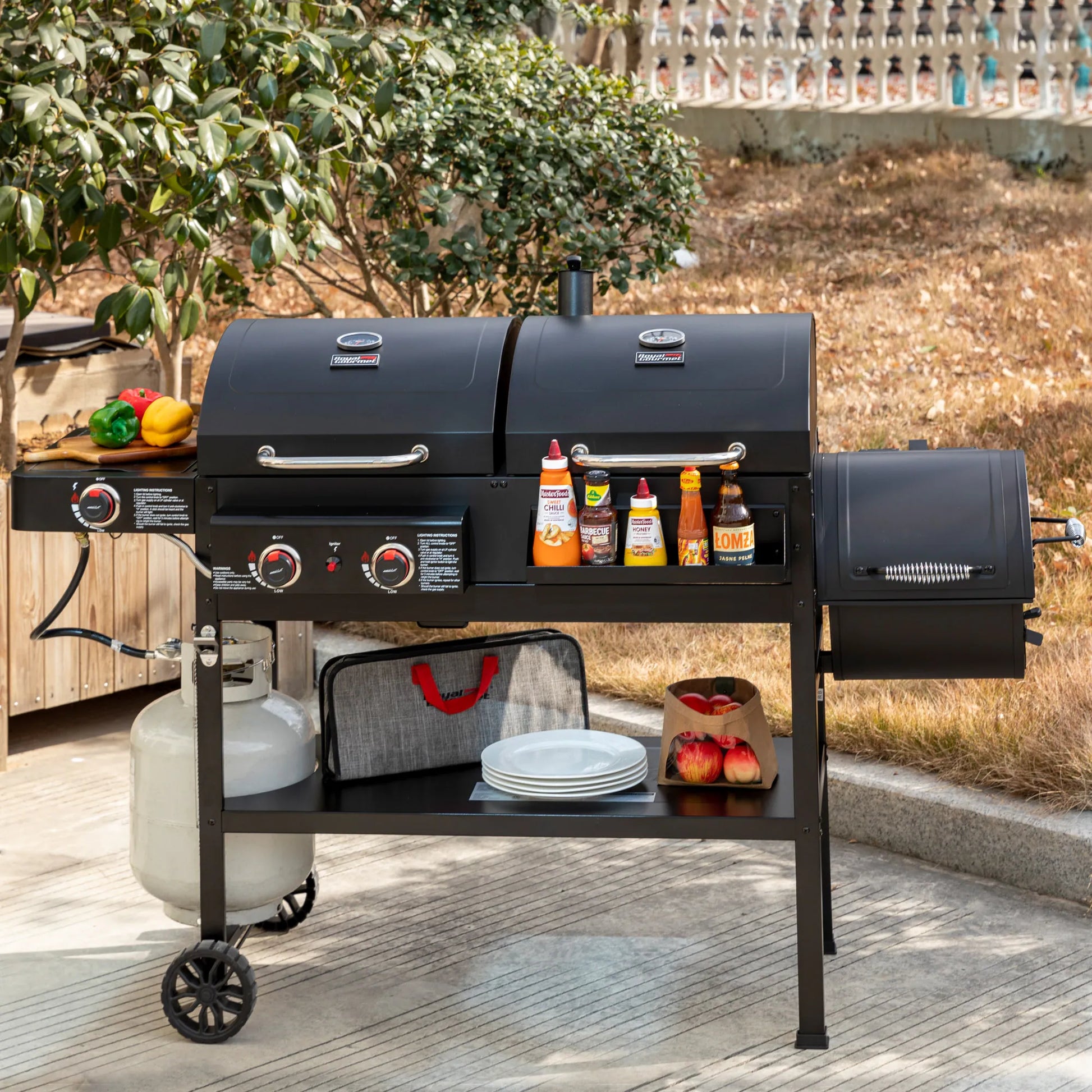 Royal Gourmet 2-Burner Gas and Charcoal Combo Grill with Offset Smoker, 34,000 BTU Dual Fuel Grill
