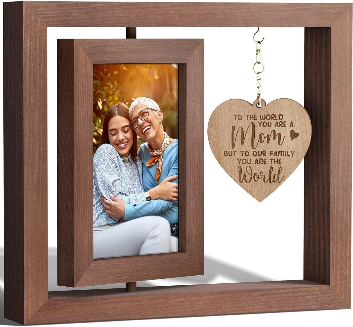Mothers Day Gifts Picture Frame Double-Sided 4"X6" Photo W/ Warm Heart Pendant