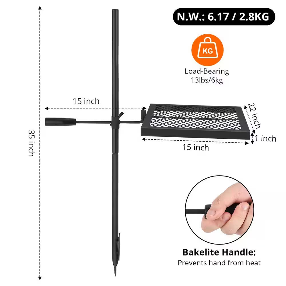 Swivel Campfire Grill Grate, over Fire Camp Grill with Carry Bag for Outdoor Open Flame Cooking