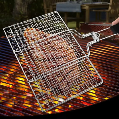 Stainless Steel Folding Grilling Basket Large Grill Basket with Removable Handle Accessories BBQ Grilling