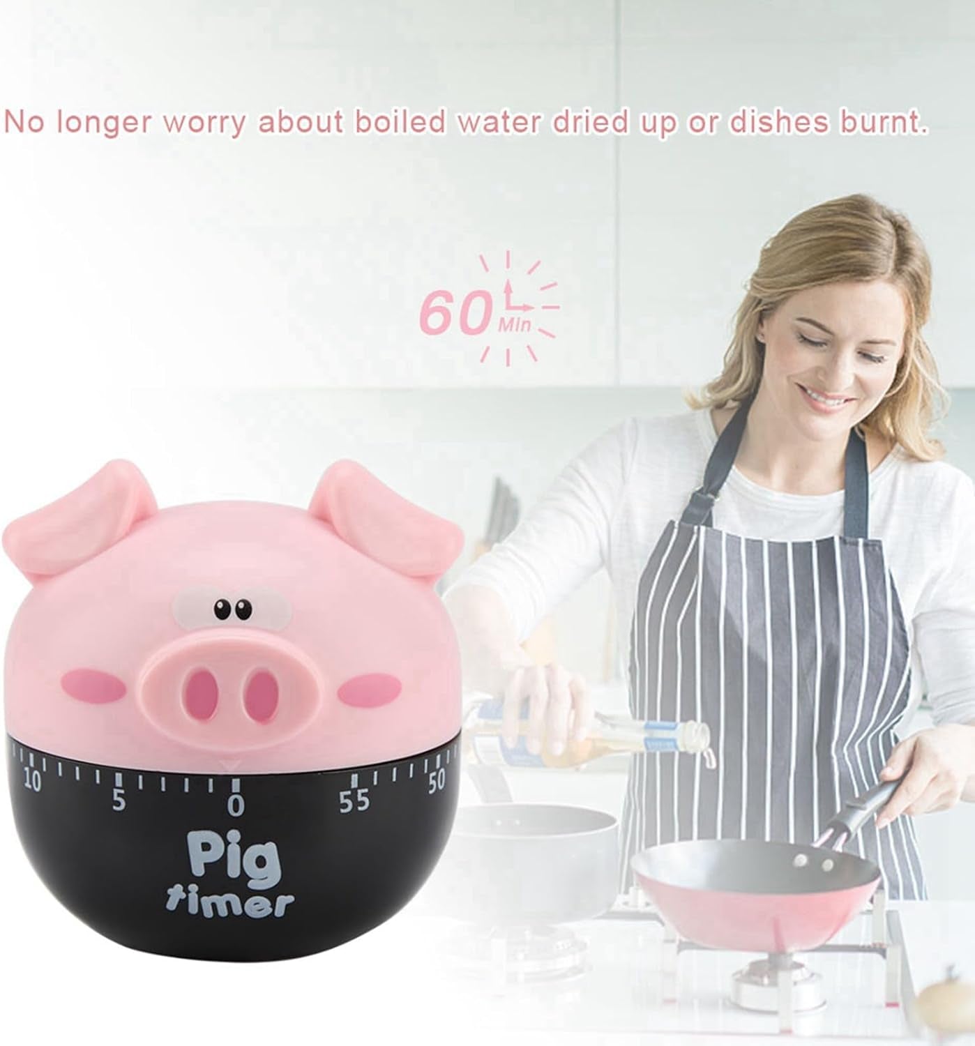 Cute Cartoon Pig Shaped Mechanical Timer, Kitchen Cooking Timer Countdown Alarm Clock for Baking Cooking, Kitchen Timing Device Home Decor