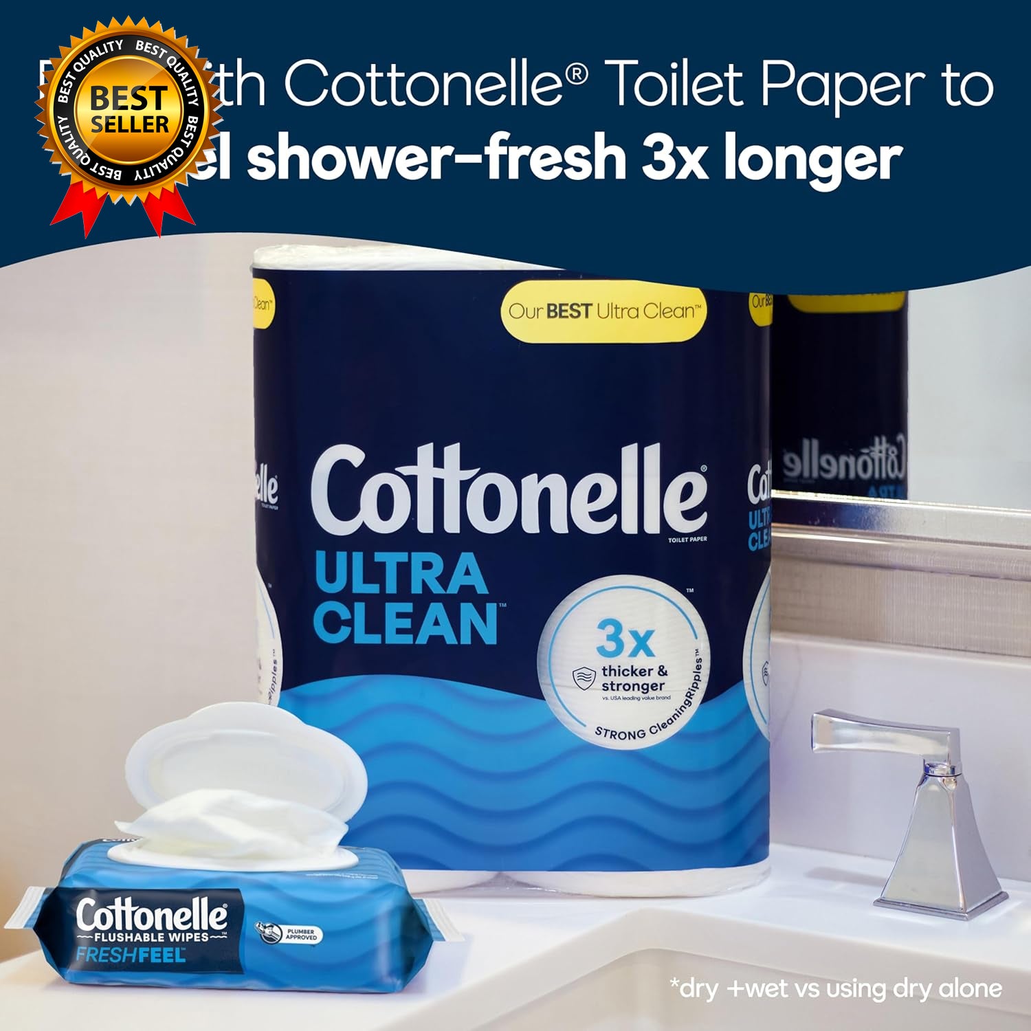 Fresh Feel Flushable Wet Wipes Adult Wet Wipes 8 Flip-Top Packs 42 Wipes Per