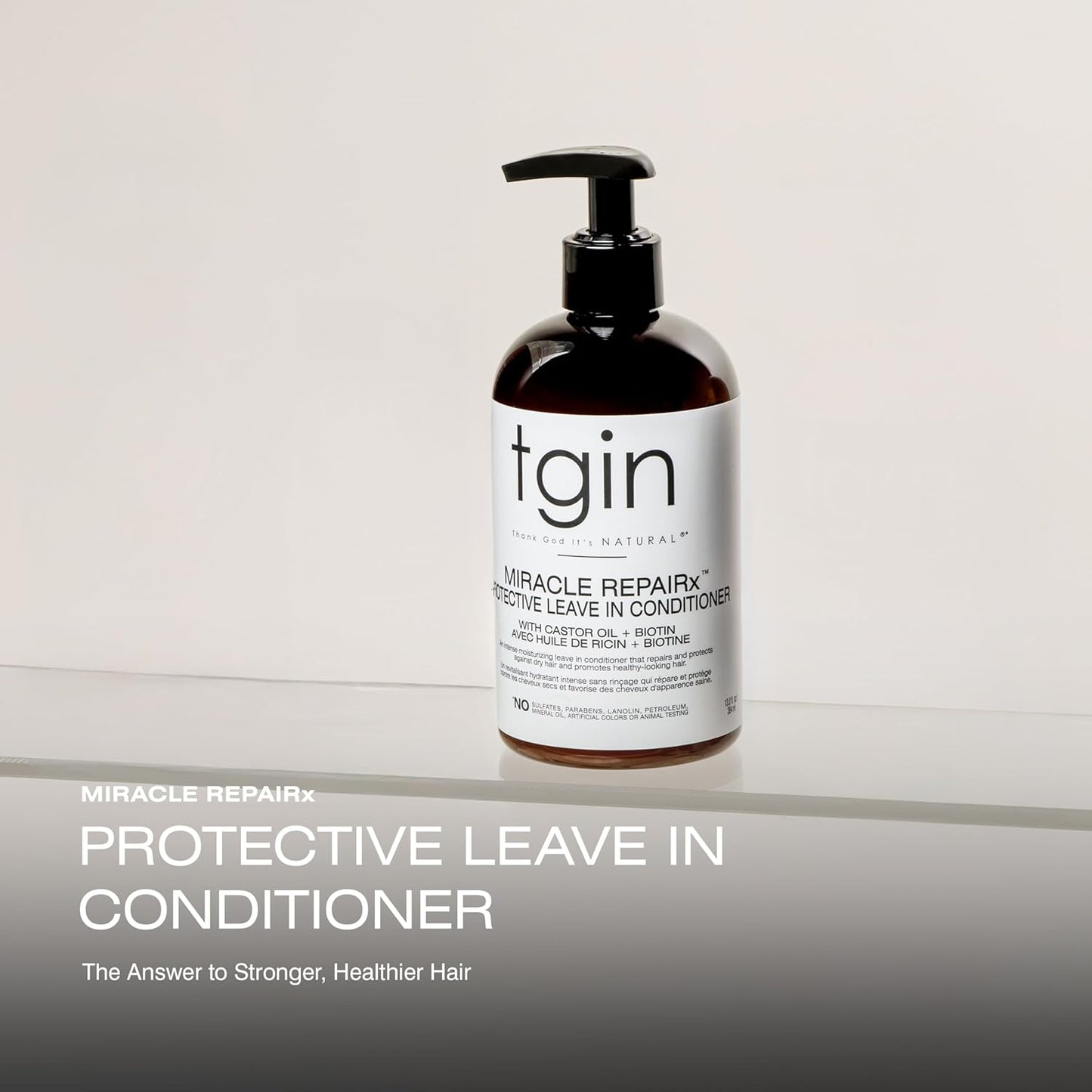 Tgin Miracle Repairx Protective Leave in Conditioner for Curly, Coily, Wavy Hair Includes Biotin, Black Castor Oil, Repairs, Restores Damaged, Color-Treated Hair, 13 Oz