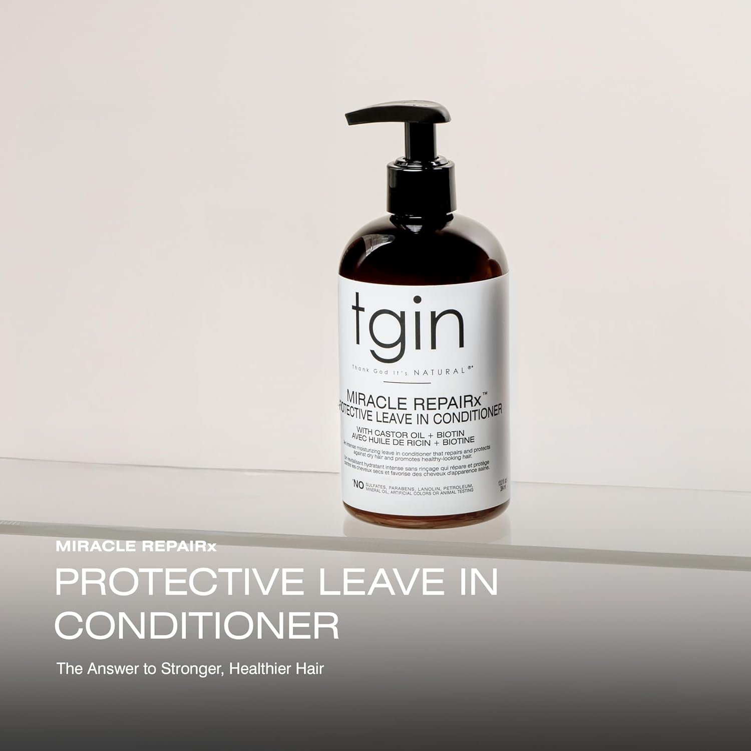 Tgin Miracle Repairx Protective Leave in Conditioner for Curly, Coily, Wavy Hair Includes Biotin, Black Castor Oil, Repairs, Restores Damaged, Color-Treated Hair, 13 Oz