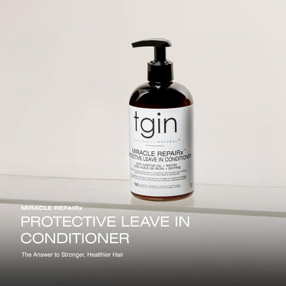 Tgin Miracle Repairx Protective Leave in Conditioner for Curly, Coily, Wavy Hair Includes Biotin, Black Castor Oil, Repairs, Restores Damaged, Color-Treated Hair, 13 Oz