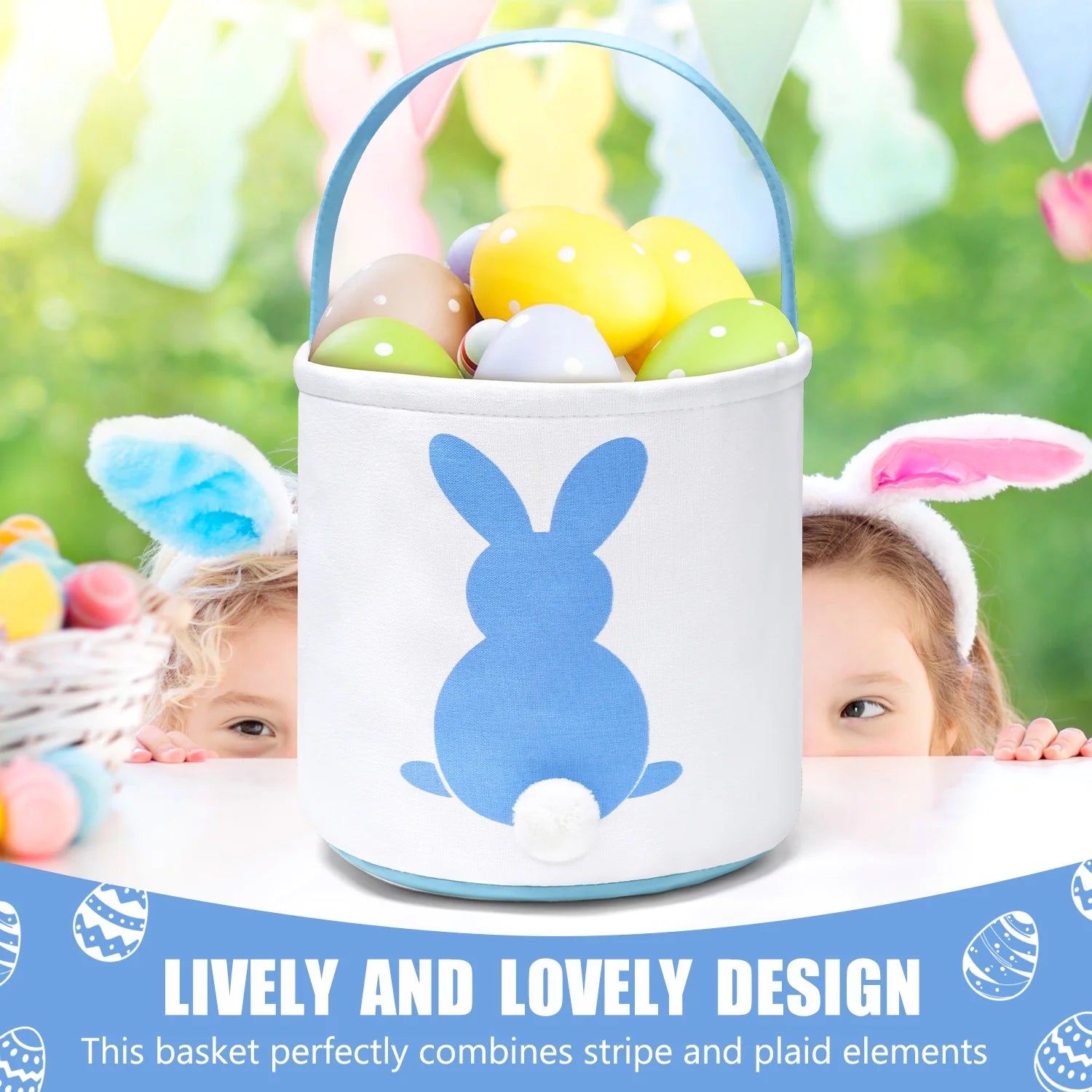 Easter Basket, Easter Bunny Baskets for Kids with Cute Rabbit Pattern, Easter Gift Baskets