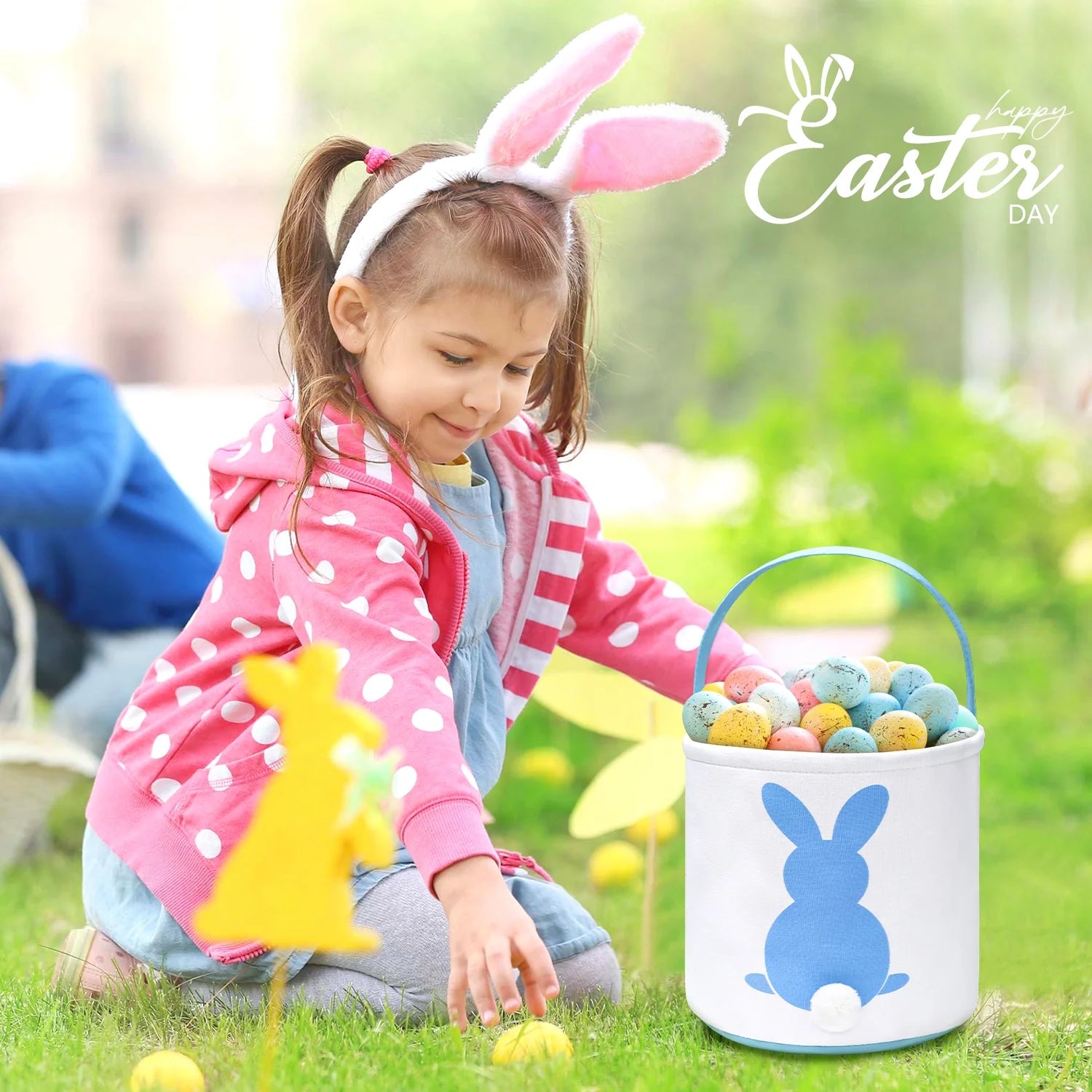 Easter Basket, Easter Bunny Baskets for Kids with Cute Rabbit Pattern, Easter Gift Baskets