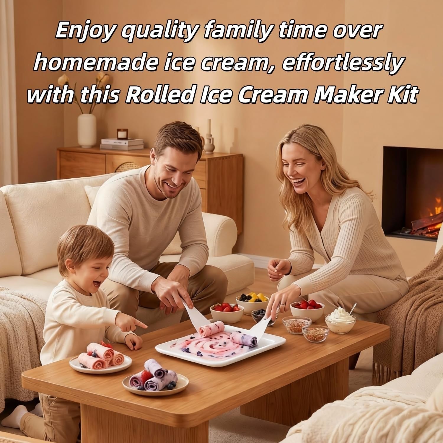 Instant Freeze Rolled Ice Cream Maker - Complete DIY Kit with Scrapers & Tray