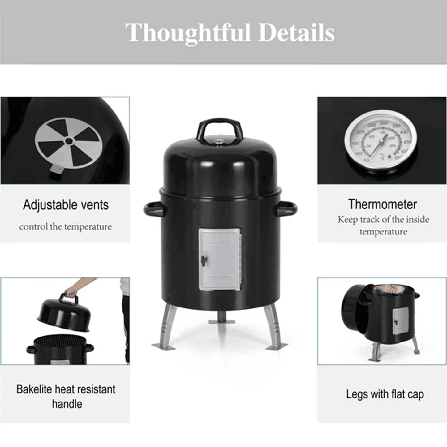 17-Inch Vertical Charcoal Smoker Grills 2 in 1 BBQ Grill & Smoker, Black