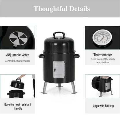 17-Inch Vertical Charcoal Smoker Grills 2 in 1 BBQ Grill & Smoker, Black