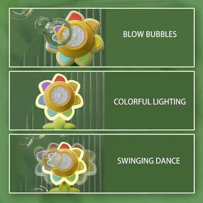 Cute Seven Color Sunflower Bubbles Shake Head Soap Bubbles Swing Light Automatic Blowing Handheld Bubble Machine Kids Toys