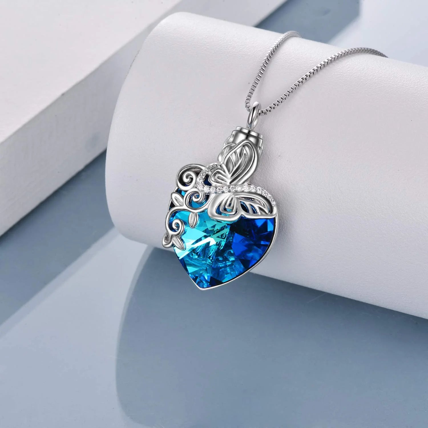 Sterling Silver Butterfly Urn Pendant Necklace with Crystal Birthday Anniversary Mothers Day Gifts for Women