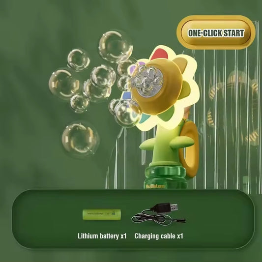 Cute Seven Color Sunflower Bubbles Shake Head Soap Bubbles Swing Light Automatic Blowing Handheld Bubble Machine Kids Toys