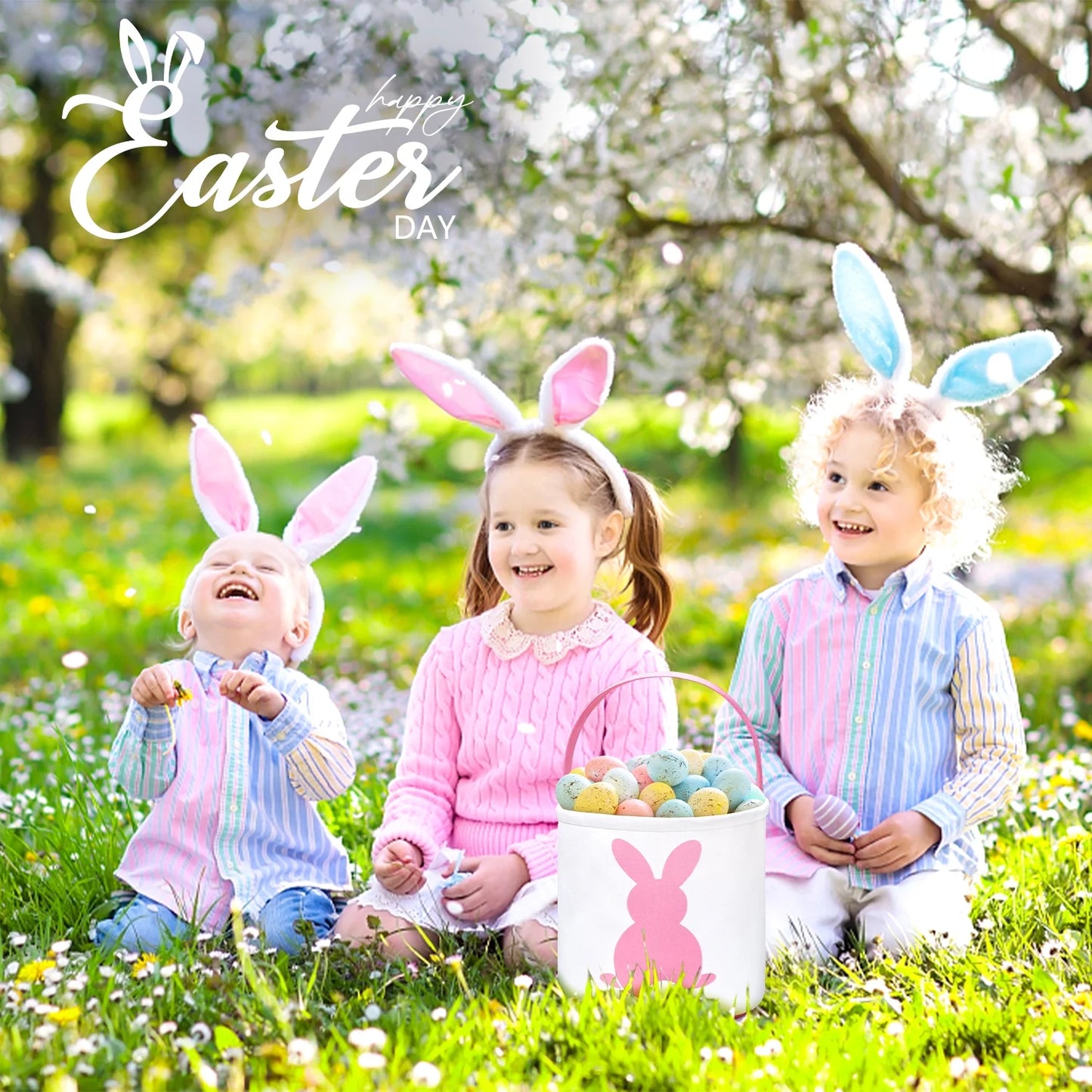 Easter Basket, Easter Bunny Baskets for Kids with Cute Rabbit Pattern, Easter Gift Baskets