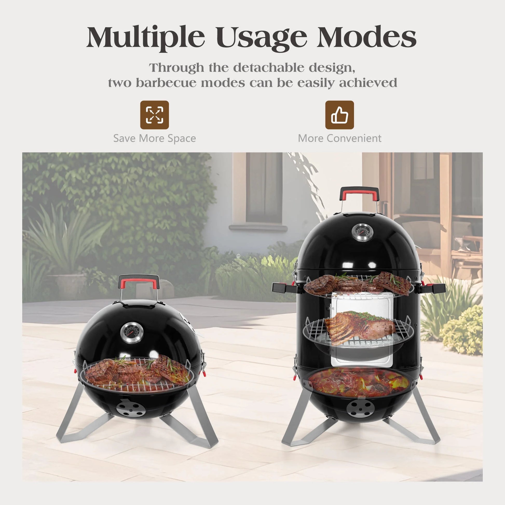 18-Inch Vertical Charcoal Smoker Grill with Porcelain-Enameled Smoking Chamber, Black