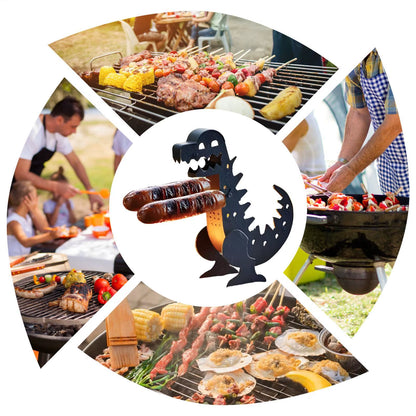 Funny BBQ Sausage Holder Hot Dog Grill Holder Portable Camping Grilling Cookware Dinosaur Sausage Stand for Outdoor Picnics