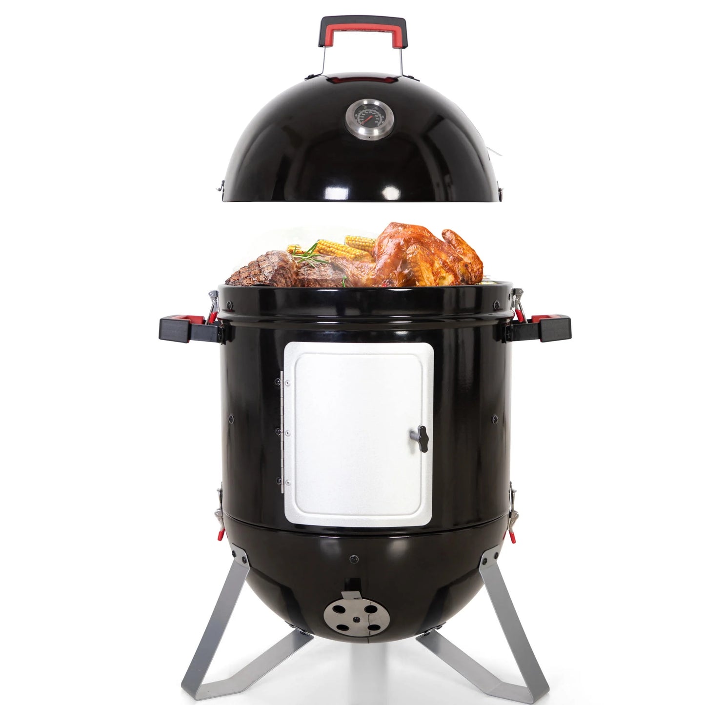 18-Inch Vertical Charcoal Smoker Grill with Porcelain-Enameled Smoking Chamber, Black