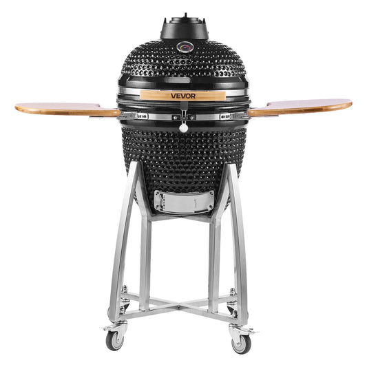 VEVOR Charcoal Grill and Smoker Ceramic BBQ Smokers with 4 Wheels & Thermometer