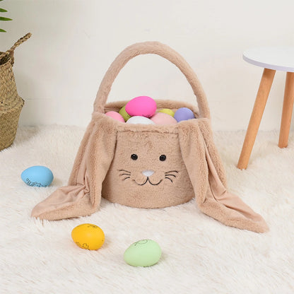 Easter Basket Plush Easter Bunny Long Ears Bags Easter Basket Rabbit Buckets Easter Tote Bags Children Gift Storage Handbag Easter Basket Stuffers