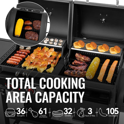 Royal Gourmet 2-Burner Gas and Charcoal Combo Grill with Offset Smoker, 34,000 BTU Dual Fuel Grill