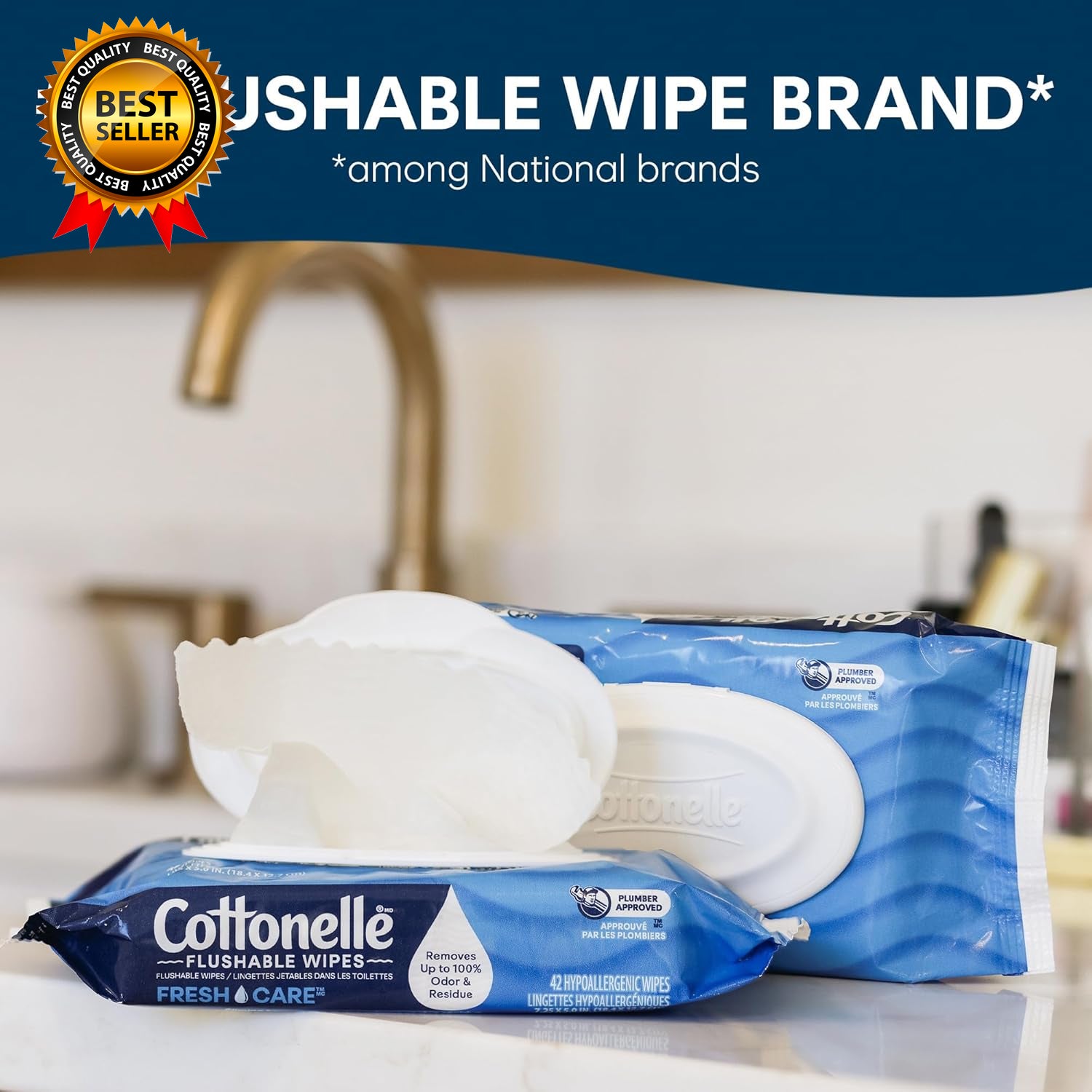 Fresh Feel Flushable Wet Wipes Adult Wet Wipes 8 Flip-Top Packs 42 Wipes Per