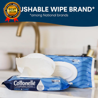 Fresh Feel Flushable Wet Wipes Adult Wet Wipes 8 Flip-Top Packs 42 Wipes Per