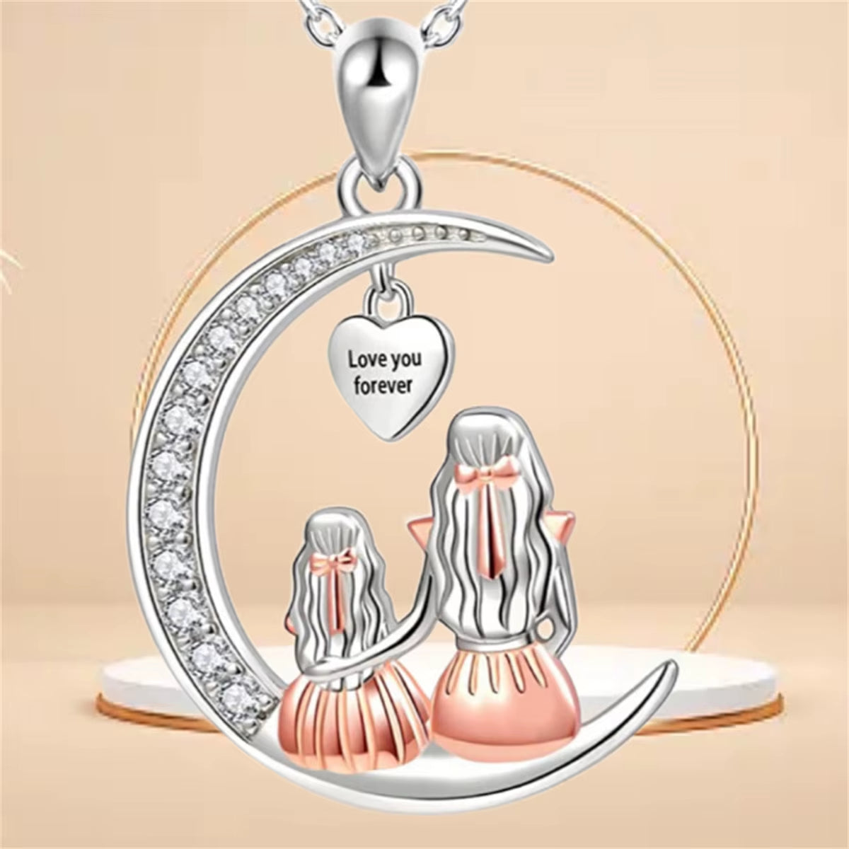 Fashion Mom Daughter Moon Pendant Necklace Love You Forever Heart Necklaces Mothers Day Jewelry Gifts