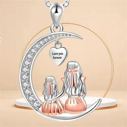 Fashion Mom Daughter Moon Pendant Necklace Love You Forever Heart Necklaces Mothers Day Jewelry Gifts