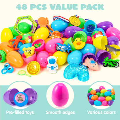48 Packs Prefilled Easter Egg,Easter Egg with Toys Inside,Easter Basket Stuffers for Kids Easter Basket Classroom Exchange Toddler Boys Girls