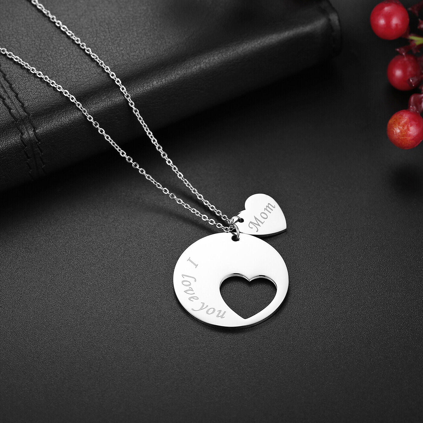 Women'S Stainless Steel "I Love You Mom" Heart Pendant Necklace Mothers Day Gift