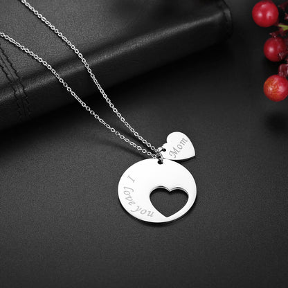 Women'S Stainless Steel "I Love You Mom" Heart Pendant Necklace Mothers Day Gift