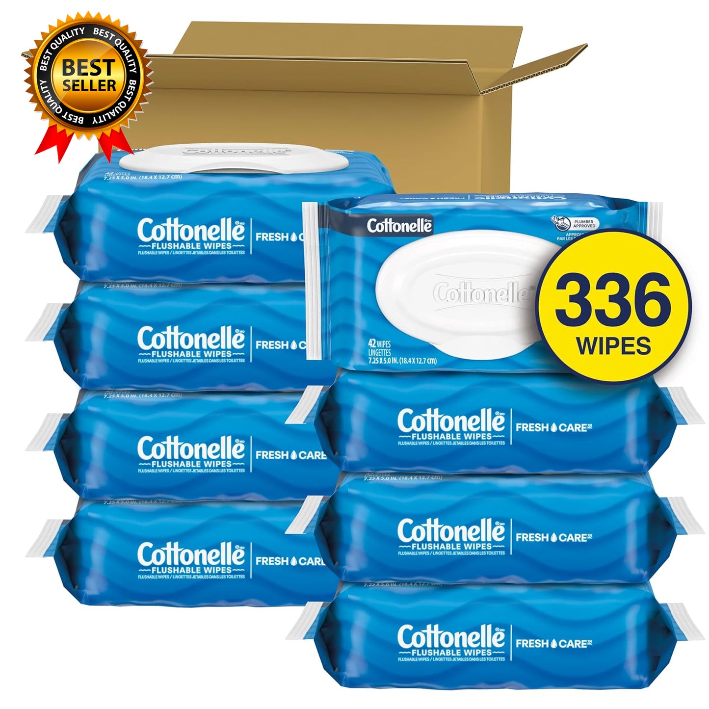 Fresh Feel Flushable Wet Wipes Adult Wet Wipes 8 Flip-Top Packs 42 Wipes Per