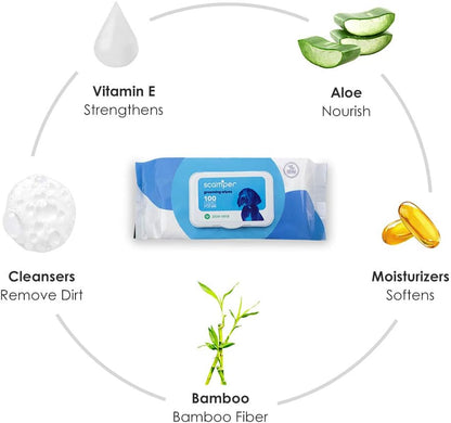 Scamper Grooming Wipes - Pet Wipes for Dogs & Cats (Aloe Vera)