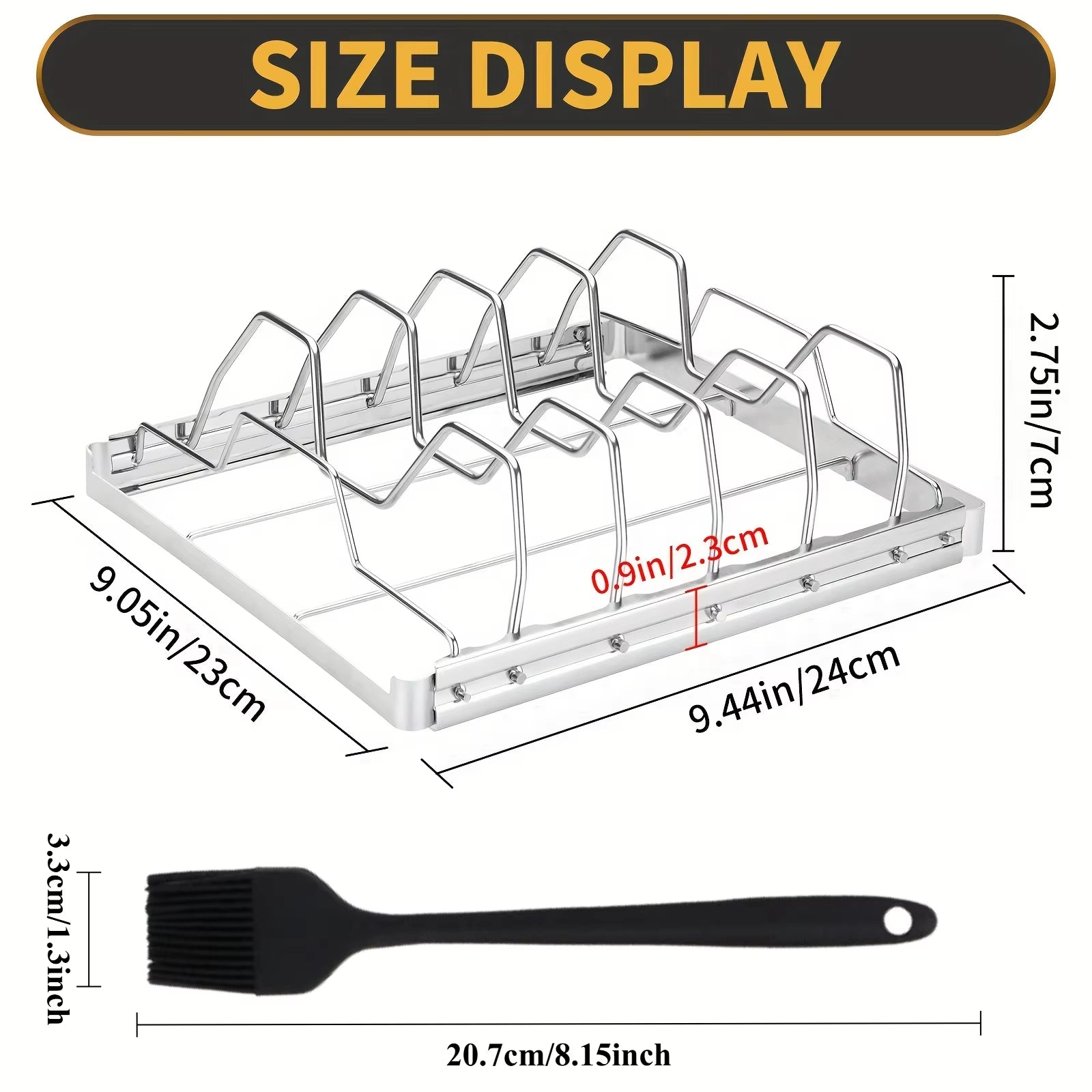 2Pcs Stainless Steel Rib Rack Set Collapsible 4-Slot BBQ Smoker Rack with Oil Brush for Outdoor Cooking Party Barbecue Tools