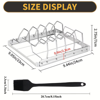 2Pcs Stainless Steel Rib Rack Set Collapsible 4-Slot BBQ Smoker Rack with Oil Brush for Outdoor Cooking Party Barbecue Tools