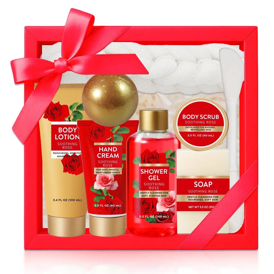 Mothers Day Body and Body Set - Luxury Rose Gift Baskets for Women, 8 Pcs