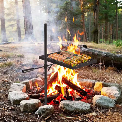 Swivel Campfire Grill Grate, over Fire Camp Grill with Carry Bag for Outdoor Open Flame Cooking