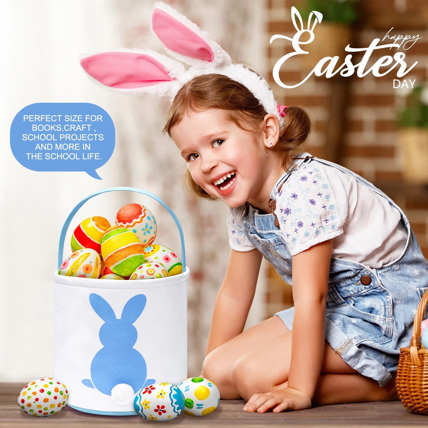 Easter Basket, Easter Bunny Baskets for Kids with Cute Rabbit Pattern, Easter Gift Baskets