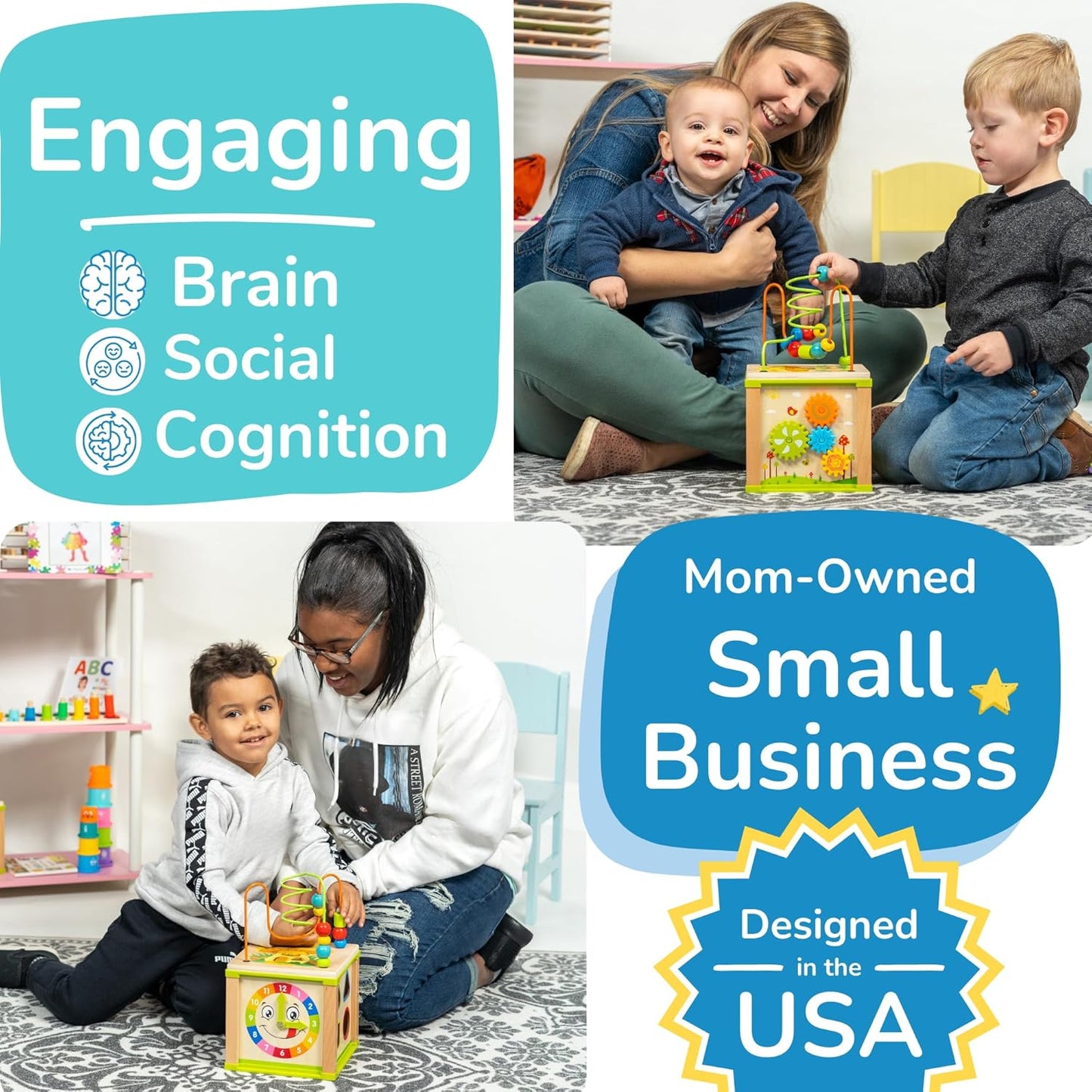 Wooden Kids Baby Activity Cube - Girls Gift Set | 1St Birthday Gifts Toys for 1 One, 2 Year Old Girl | Developmental Toddler Educational Learning Girl Toys 12-18 Months | Bead Maze