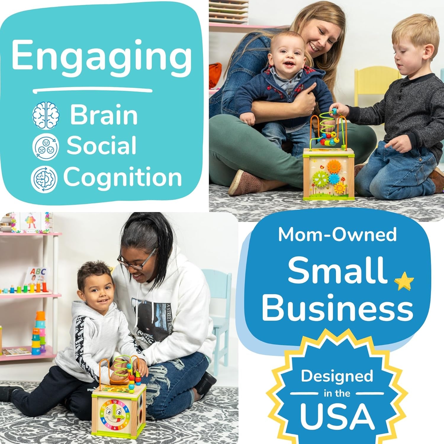 Wooden Kids Baby Activity Cube - Girls Gift Set | 1St Birthday Gifts Toys for 1 One, 2 Year Old Girl | Developmental Toddler Educational Learning Girl Toys 12-18 Months | Bead Maze