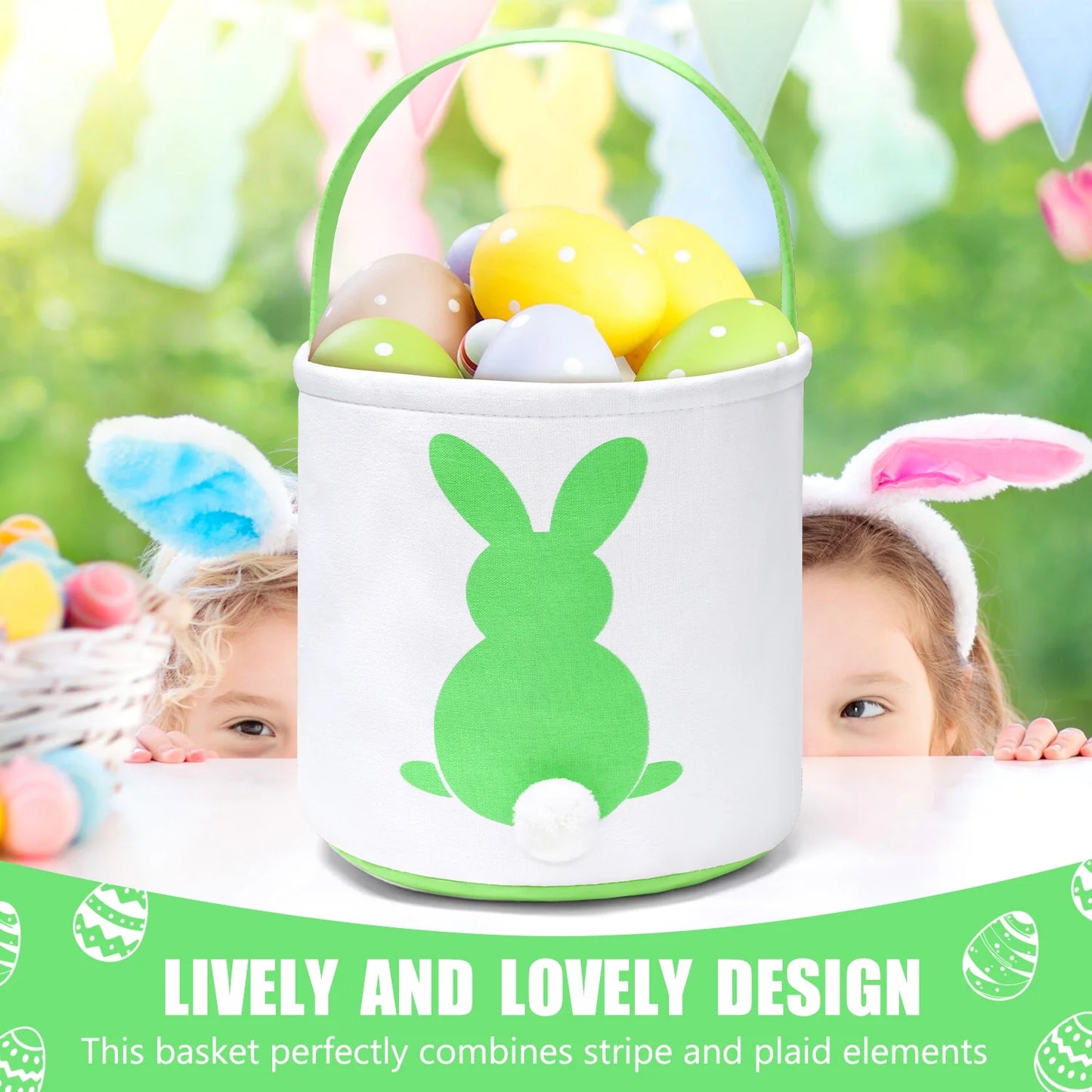 Easter Basket, Easter Bunny Baskets for Kids with Cute Rabbit Pattern, Easter Gift Baskets