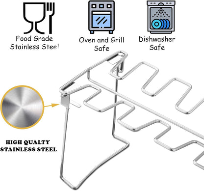 Chicken Leg and Wing Rack for Grill Smoker Oven - Easy to Use 14 Slots Chicken L