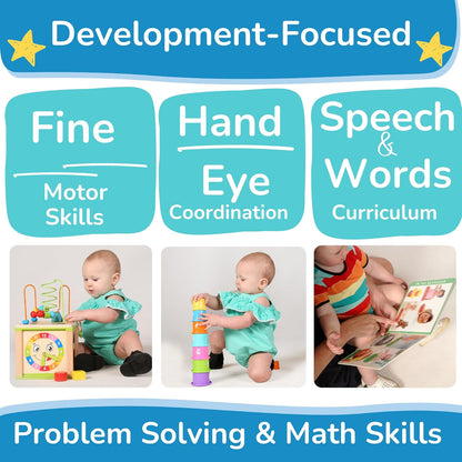 Wooden Kids Baby Activity Cube - Girls Gift Set | 1St Birthday Gifts Toys for 1 One, 2 Year Old Girl | Developmental Toddler Educational Learning Girl Toys 12-18 Months | Bead Maze