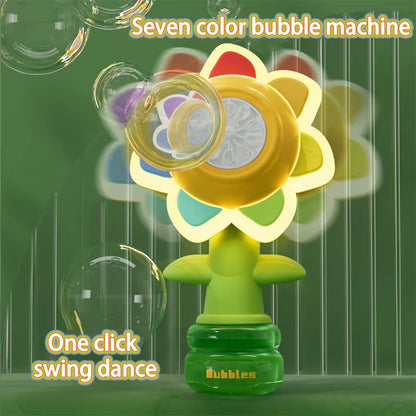 Cute Seven Color Sunflower Bubbles Shake Head Soap Bubbles Swing Light Automatic Blowing Handheld Bubble Machine Kids Toys